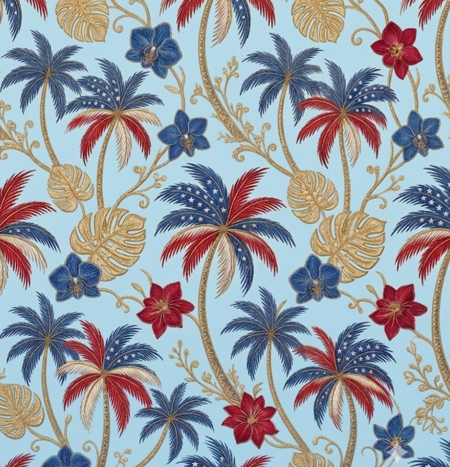 1776 Patriotic Palm Linen Resort Shirt