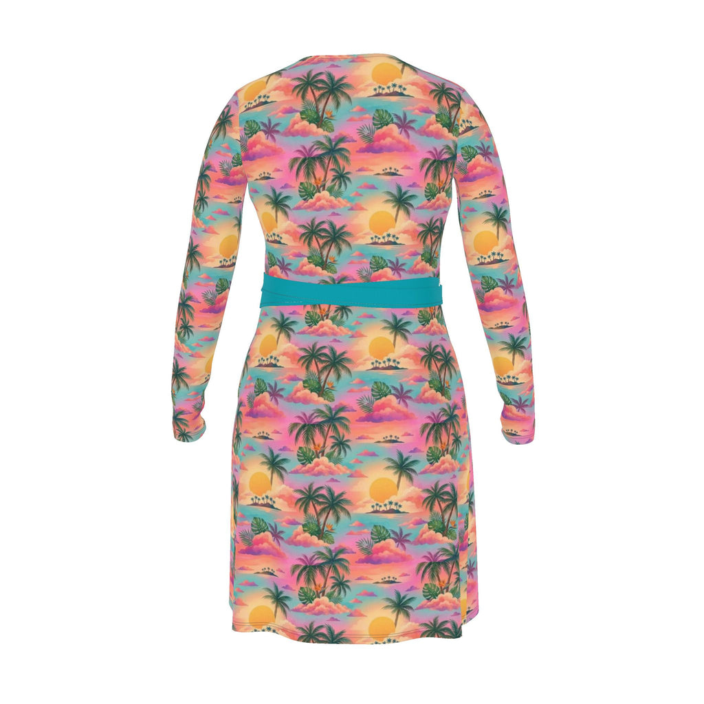 Sunset Palms Long Sleeve Wrap Dress