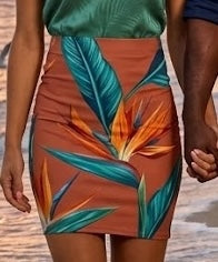Tropical Bird of Paradise Mid-Waist Pencil Mini Skirt