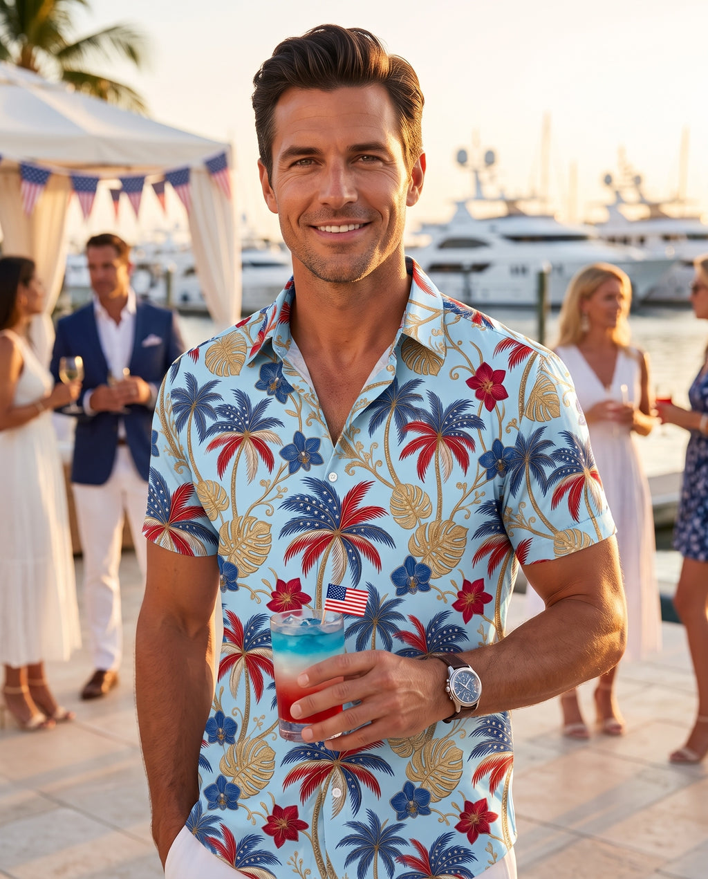 1776 Patriotic Palm Linen Resort Shirt
