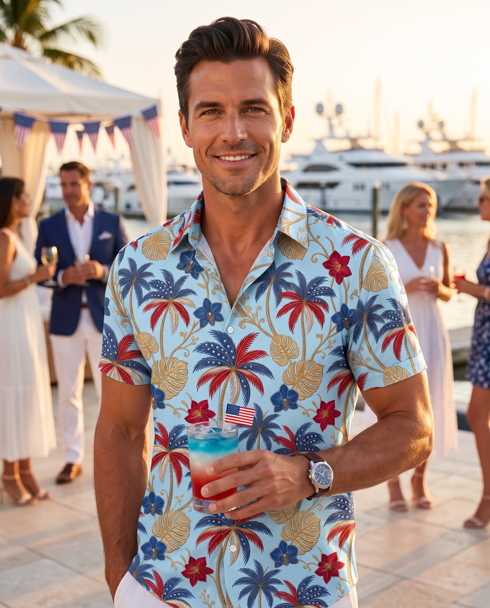 1776 Patriotic Palm Linen Resort Shirt