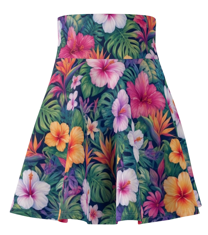 Coastal 1776 Tropical Hibiscus Floral High-Waisted Skater Skirt