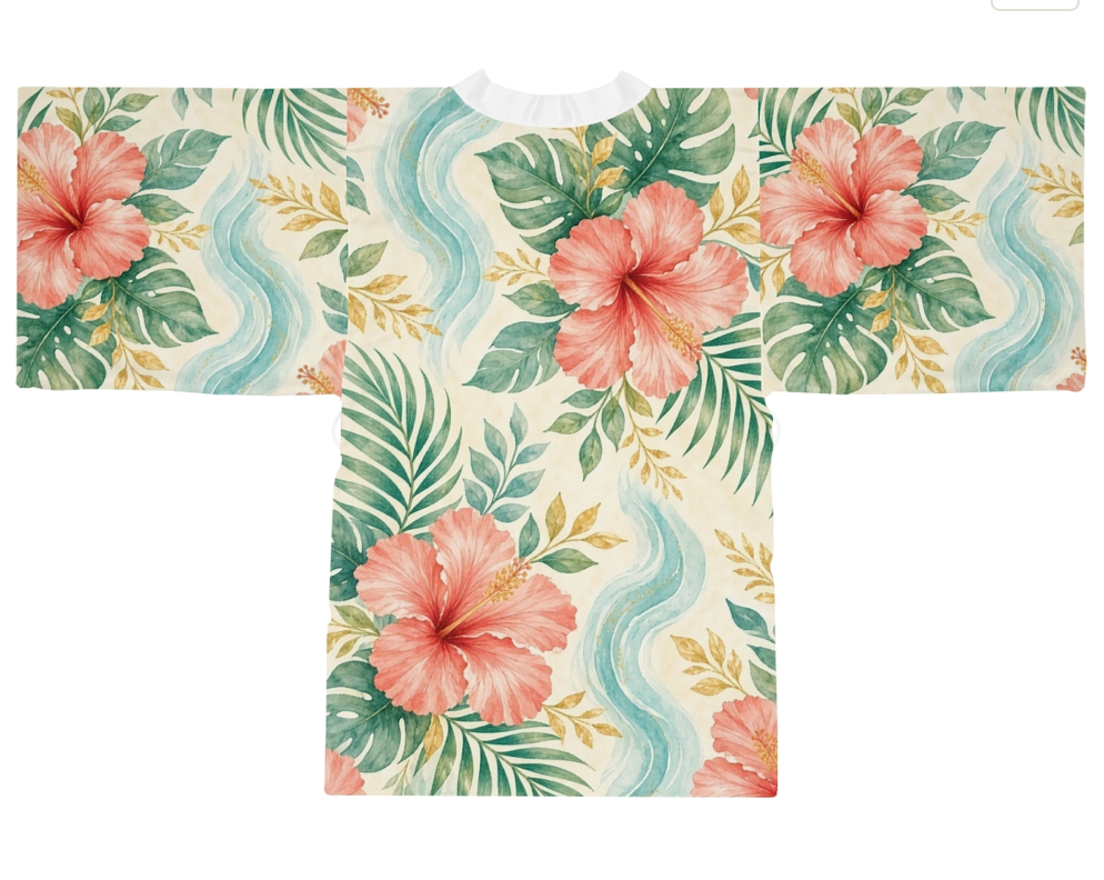 Coastal Luxe: Coral Hibiscus Resort Kimono Robe