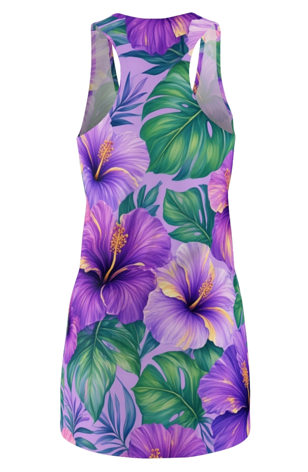 Coastal 1776 Purple Hibiscus Tropical Racerback Dress
