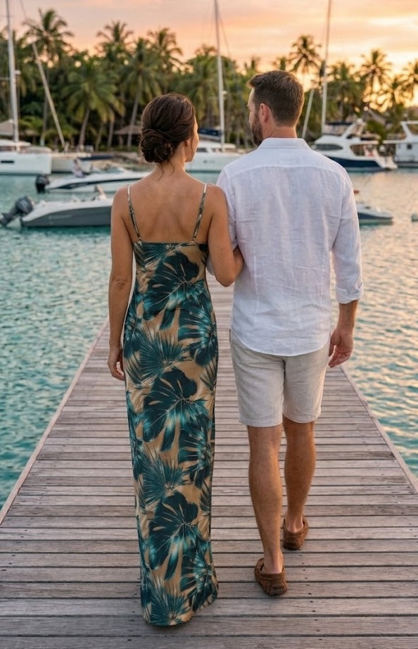 Coastal 1776 Tropical Palm Long Slip Dress