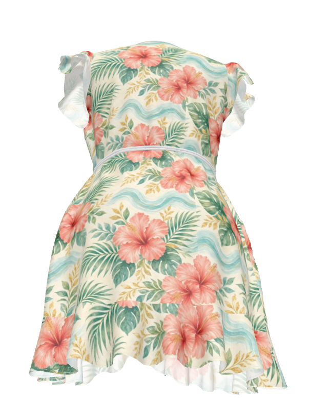 1776 Coastal Floral Wrap Tea Dress