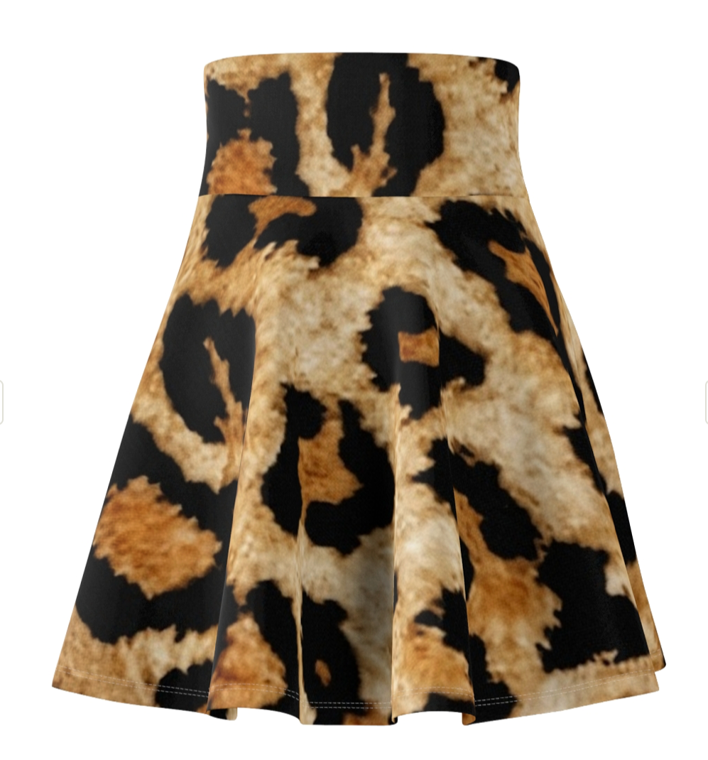 Coastal Leopard Print Skater Skirt - High Waisted
