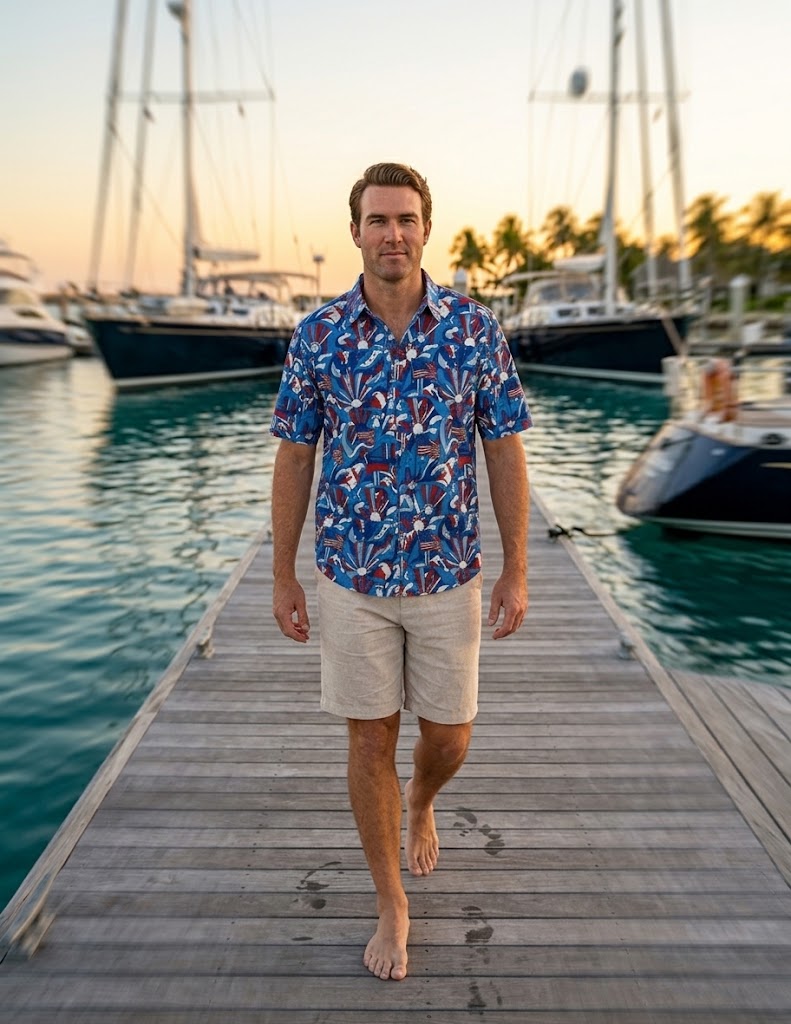 Patriotic Heritage Linen Short-Sleeve Button-Up Shirt