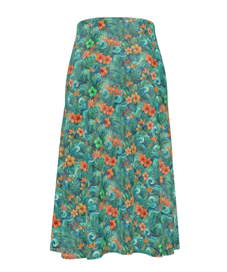 Tropical Print Silk Sensation Midi Skirt