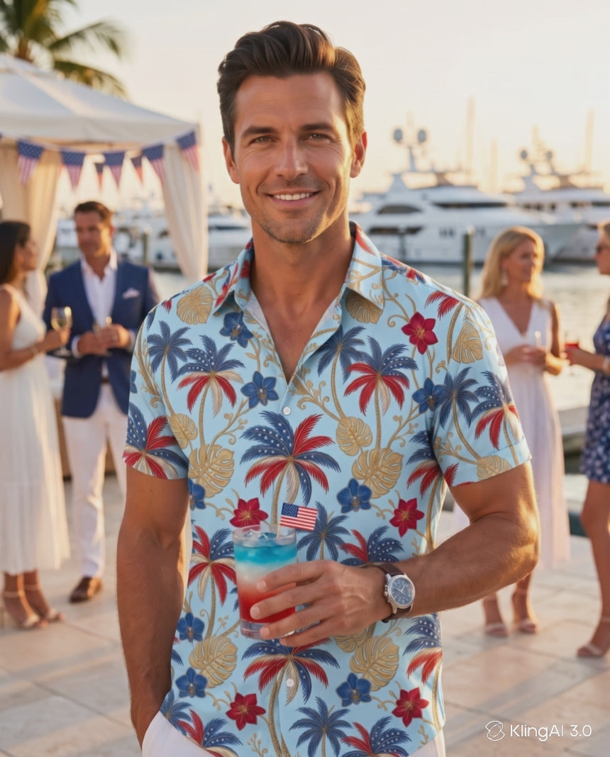 1776 Patriotic Palm Linen Resort Shirt