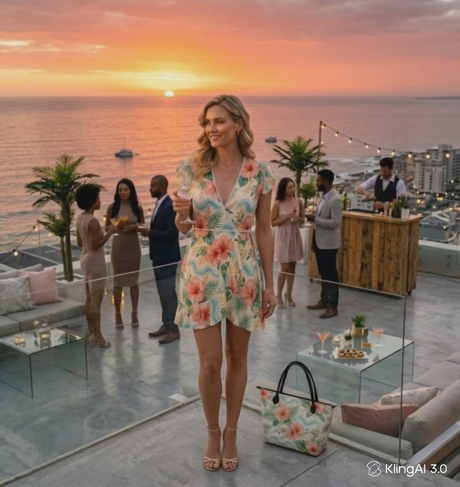 1776 Coastal Floral Wrap Tea Dress