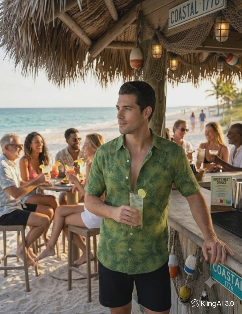 Coastal 1776 Sage Palm 100% Linen Resort Shirt